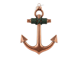 Copper anchor Christmas ornament with green rope detail isolated on transparent background © ieps