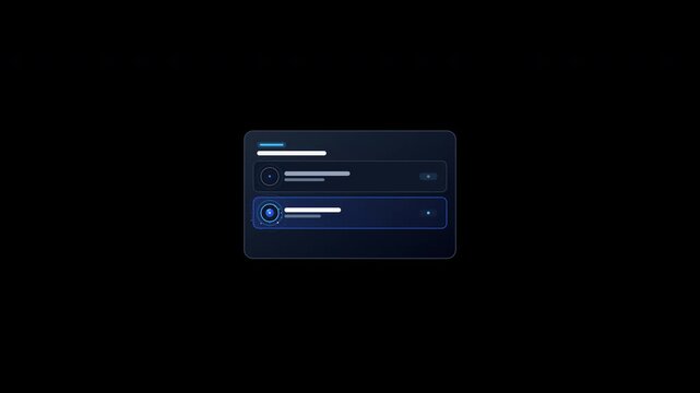 Flat vector UI radio button selector options card with active selection dot and concentric waves in seamless loop on transparent background.