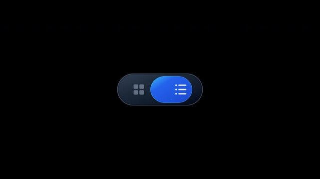 Flat vector UI segmented pill tab control with sliding active indicator capsule and toggling mode icons in seamless loop on transparent background.
