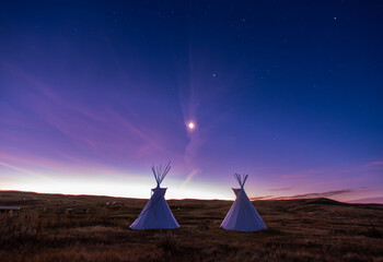 Tipis in the blue hour at Grasslands National Park © Krista
