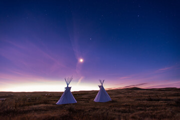 Tipis in the blue hour at Grasslands National Park © Krista