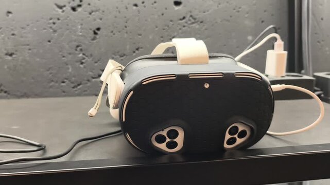 Close up of a virtual reality headset at home 4K. Modern technology, VR games, and digital entertainment for children and adults.
