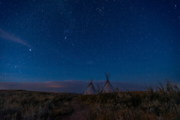 Tipis in the blue hour at Grasslands National Park © Krista
