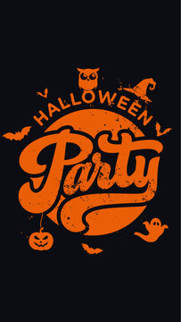 Vertical blank Halloween party poster, 
social media, web banner, logo with 
Vector cute spooky elements, 
copy space, isolated on black background