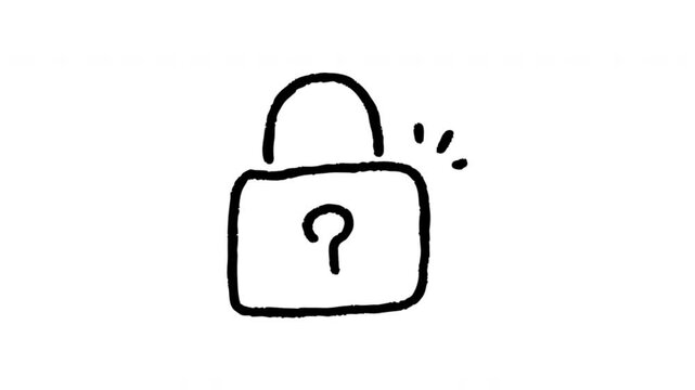 Unlocked Padlock For Access Approval And Account Recovery Wiggle Doodle Animation With Alpha Channel. Question Mark Lock And Security Warning, Transparent Background. 4K Loop Hand Drawn Icon.