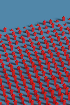 Red arrows pointing upwards. 3D illustration.