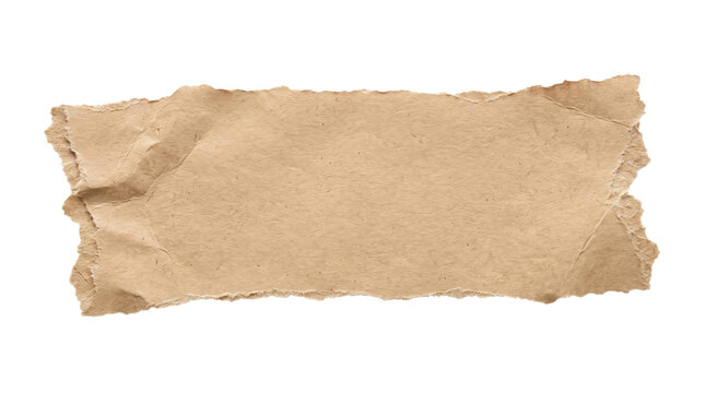 Torn brown paper piece with rough edges on a transparent background