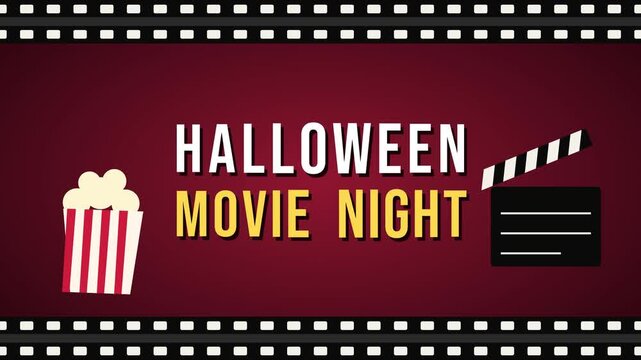 Halloween movie night poster with popcorn and clapperboard