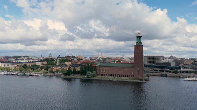 Aerial Drone View of Stockholm City Hall, Sweden