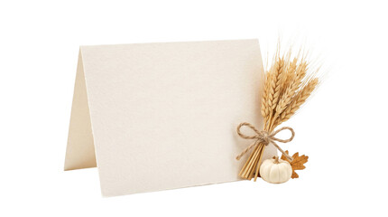 Blank greeting card with wheat and pumpkin arrangement on a transparent background © YULIIA