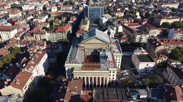 Drone view of National Opera and Ballet of Bulgaria in Sofia city
