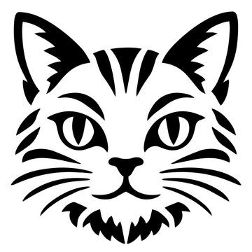 Cat face vector illustration, Symmetrical Jack-o&rsquo;-Lantern or pumpkin Cat Stencil