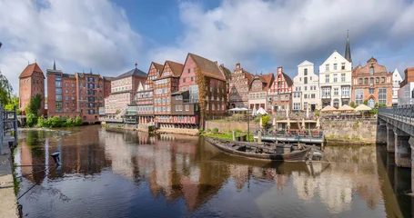 Luneburg, Germany - panoramic view of old hanseatic buildings on embankment of Ilmenau river © bbsferrari