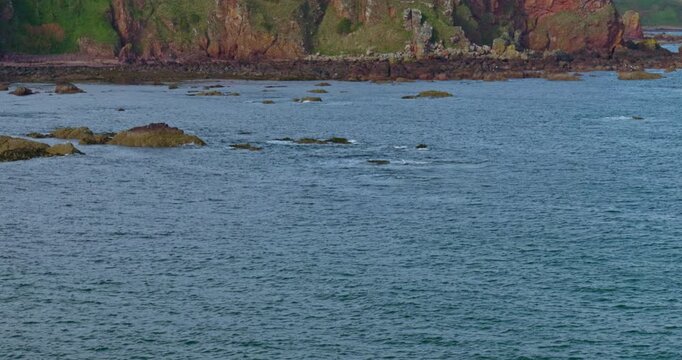 Crashing waves with Rugged Coastal Cliffs and Rocky Shoreline in Eyemouth