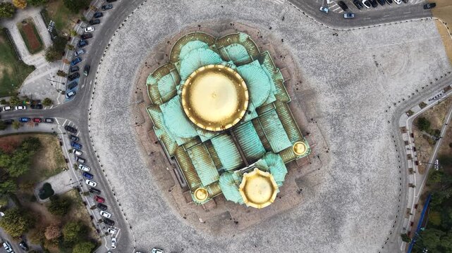 Top-down drone view of St Alexander Nevsky Cathedral in Sofia city, Bulgaria