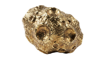 Golden Asteroid with Craters Isolated, 3D Gold Meteorite Rock for Space Mining, Astronomy and Cosmic Wealth Concept © PNG CREATOR