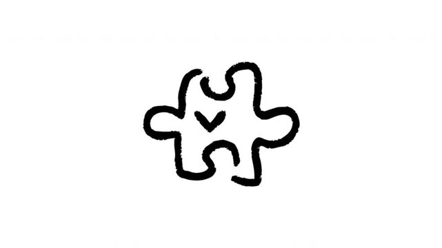 Puzzle Piece For Problem Solving And Teamwork Doodle Animation With Alpha Channel. Jigsaw Piece And Collaboration Symbol. Animated Hand-Drawn Icon For Video Overlay 4K.