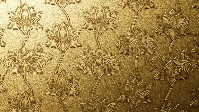 Golden floral pattern embossed texture background
