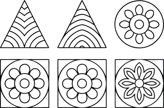 Abstract Geometric Pattern Designs. Seamless Decorative Pattern Elements. Minimal Geometric Line Pattern Designs. Repeating Floral Pattern Illustrations. Modern Abstract Shape Pattern Art. 
