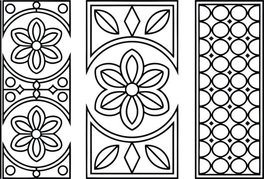 Abstract Geometric Pattern Designs. Seamless Decorative Pattern Elements. Minimal Geometric Line Pattern Designs. Repeating Floral Pattern Illustrations. Modern Abstract Shape Pattern Art. 