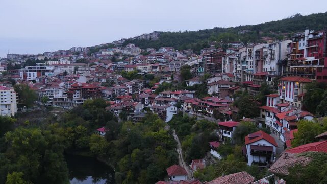 Day to night time lapse of Veliko Tarnovo Old Town, Bulgaria