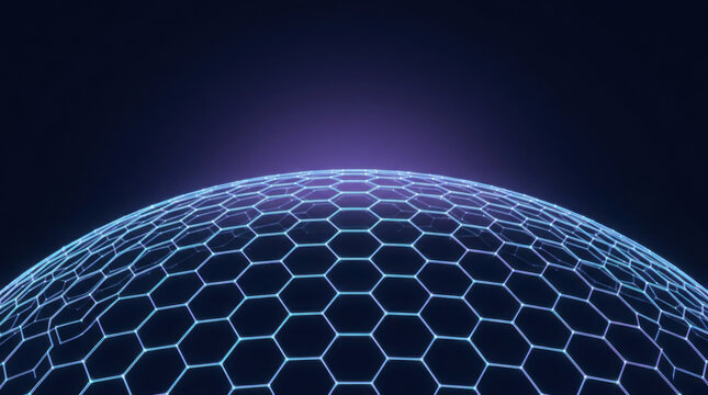 Glowing blue digital hexagon globe dome grid network sphere concept technology generated using ai