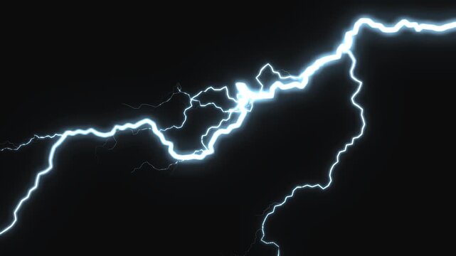 3D render lightning effect A high-contrast 3D rendering of a dynamic lightning bolt effect against a deep black background