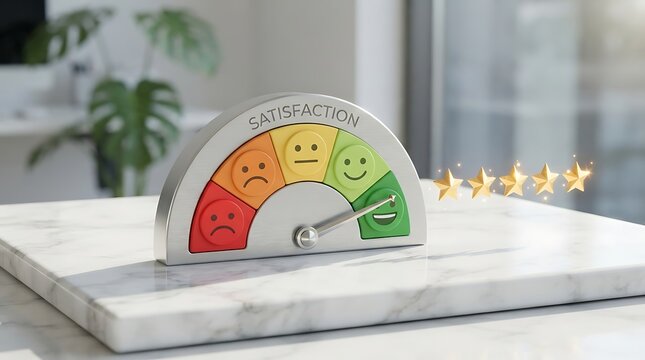 Customer satisfaction gauge with high rating star feedback service rating feedback survey customer experience