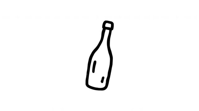 Bottle For Beverage Storage And Serving Hand Drawn Doodle Animation. Glass Bottle And Drink Container. Kitchen Packaging Symbol. 4K Loop With Alpha Channel.