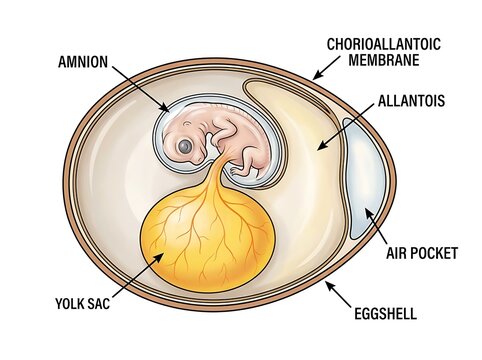 Diagram showing the internal anatomy of a developing chicken embryo inside