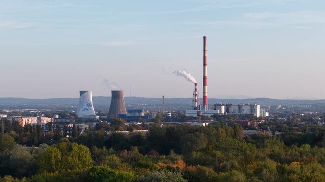 Aerial view of Leg Power Plant (Elektrocieplownia) in Krakow city, Poland