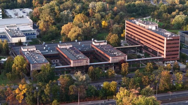 Aerial shot of Politechnika Krakowska Engineering Faculty, Krakow, Poland