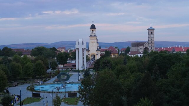Day to night time lapse of Alba Carolina Citadel in Alba Iulia, Romania