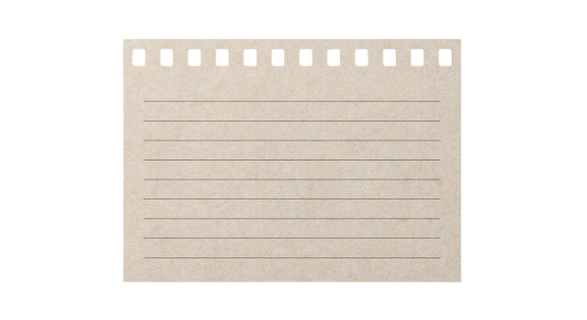 Vintage textured paper note card with lined writing space and film strip border design isolated on transparent background