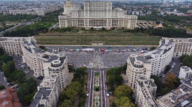 Aerial view of Palace of Parliament and Constitution Square, Romania