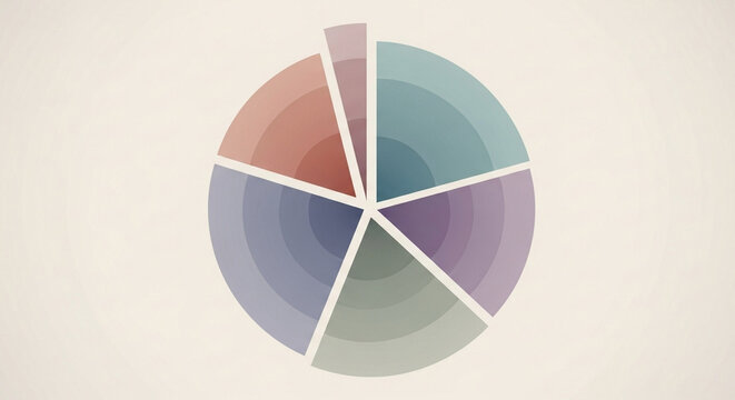 Colorful circular data graph featuring segmented concentric circles representing financial statistics and business metrics for corporate performance analysis and strategic planning purposes