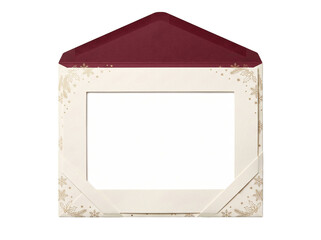 Open cream envelope with gold snowflake patterns and a deep red interior for holiday greetings © Gandalf