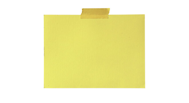 Blank yellow sticky note with a piece of adhesive tape isolated on transparent background
