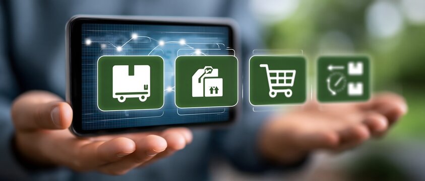 AI-powered retail assistant connected to global warehouses and delivery networks, digital map with inventory locations, shipment routes and estimated arrival times, sophisticated blue technology