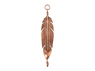 Elegant copper feather ornament hanging from a circular ring against a clean transparent background © Gandalf