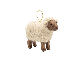 Decorative wooden sheep ornament with soft wool texture isolated on a clean transparent background © Gandalf