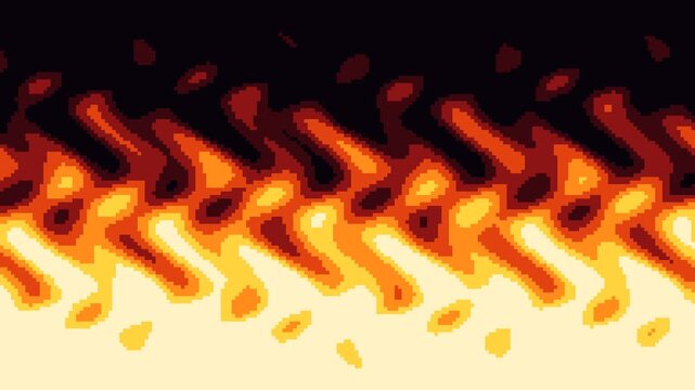 Retro pixel fire with flames licking upwards in orange and yellow seamless loop