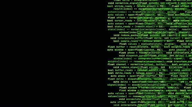 Green programming code background with copy space in a seamless loop