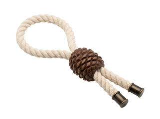 Decorative curtain tieback featuring a carved wooden pinecone and twisted cotton rope cord © Gandalf