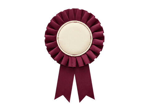 Burgundy fabric award rosette with a blank cream center isolated on a transparent background