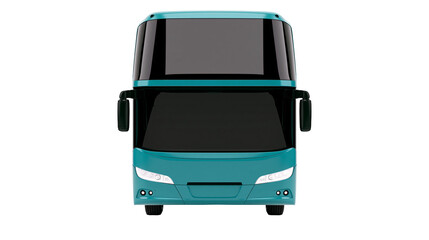 Teal double decker bus front view with large black windshield and side mirrors © Michal