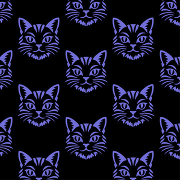 Cute purple cat repeat pattern for fabric and surface designs in vector 