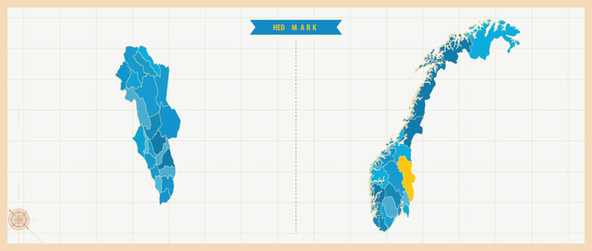 Hedmark, Norway Administrative Map with Detailed Regional Boundaries and Geographic Design