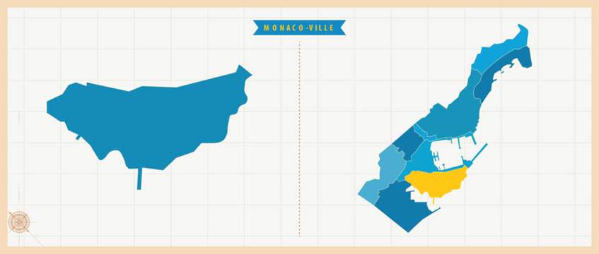 Monaco-Ville, Monaco Administrative Map with Detailed Regional Boundaries and Geographic Design
