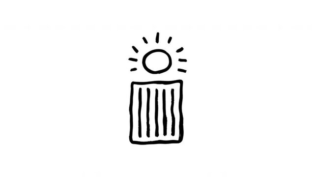 Sun Over Window For Daylight And Natural Lighting Hand Drawn Doodle Animation With Alpha Channel. Sunshine Symbol And Bright Interior Atmosphere, Transparent Background. 4K Loop Hand Drawn Icon.